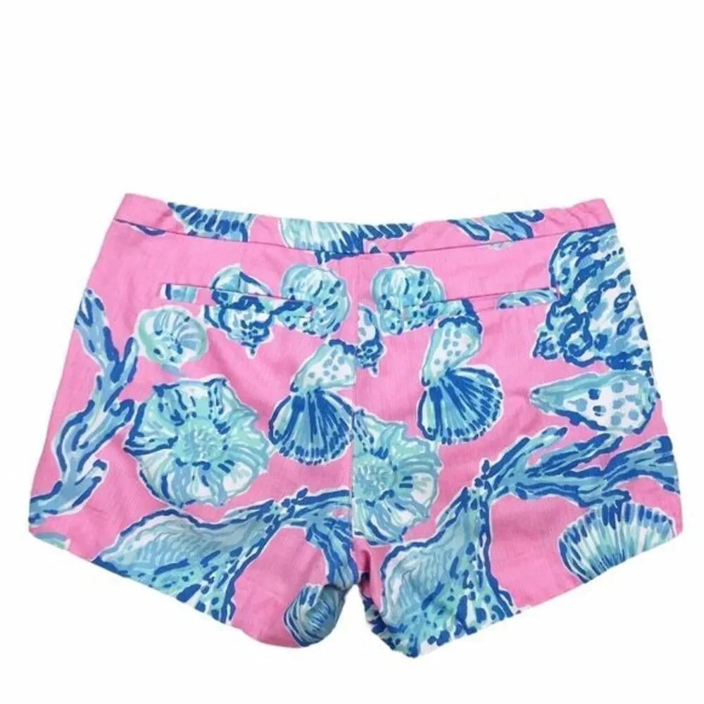 Lilly Pulitzer Adie Shorts Pink Pout Barefoot Princess Blue Shell Size 4